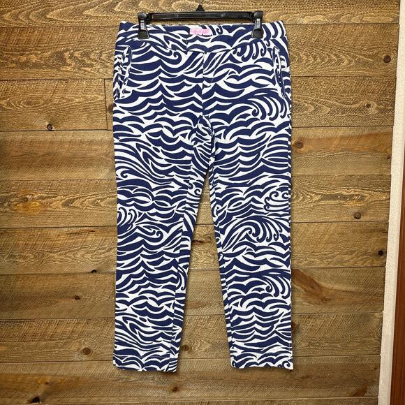 Lily Pulitzer Elaine Ankle Cropped Pants Swirl Blue/White Size 4 - Picture 1 of 6